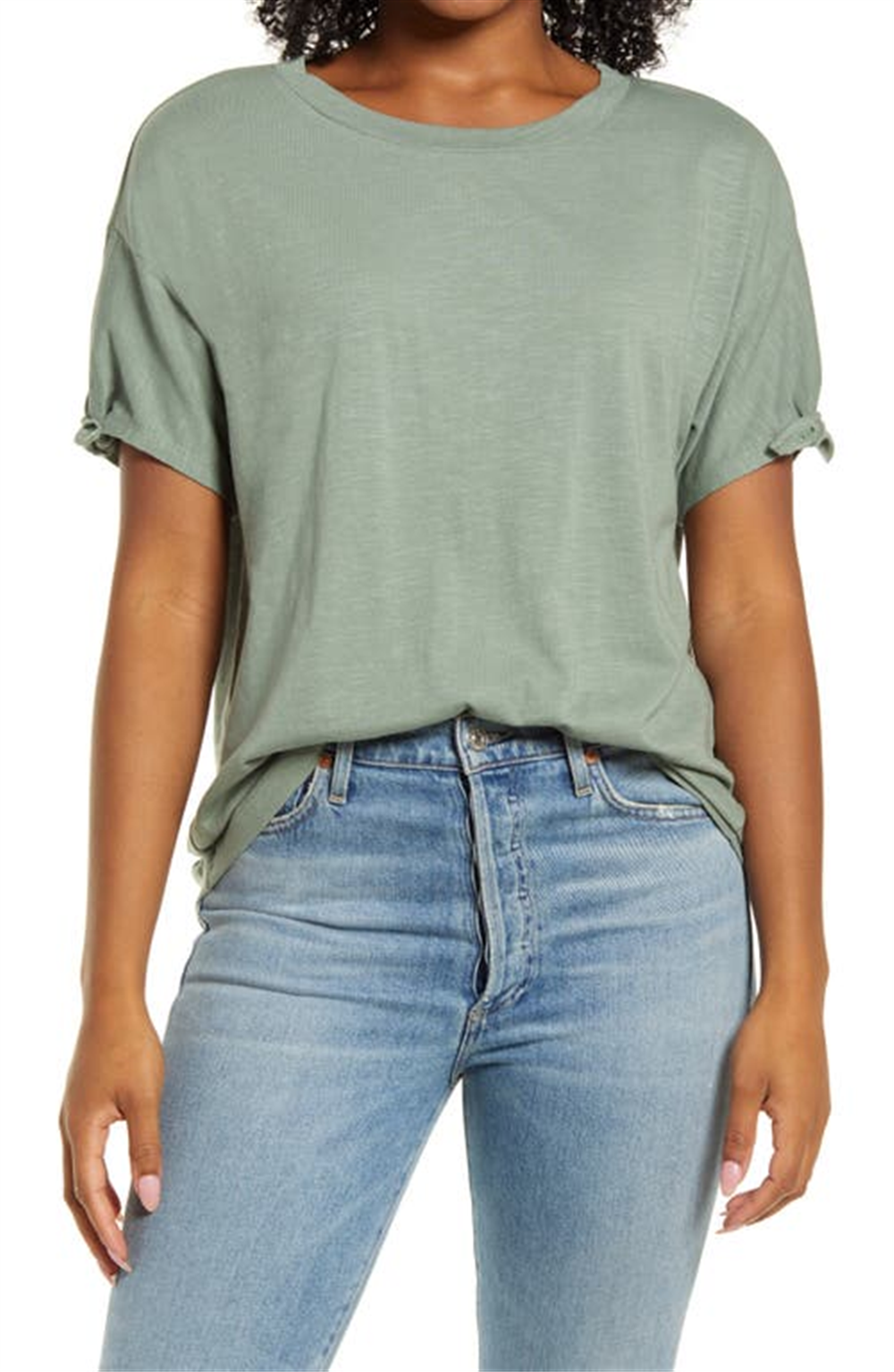 Caslon(R) Tie Sleeve T-Shirt In Green Dune Size X-Small
