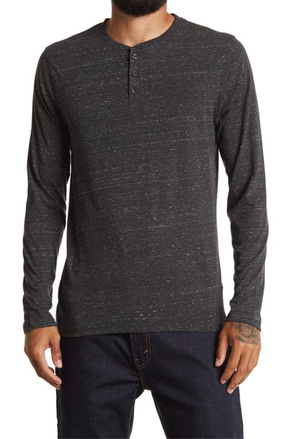 Abound Heathered Henley Top In Grey Charcoal White Nep Size Large