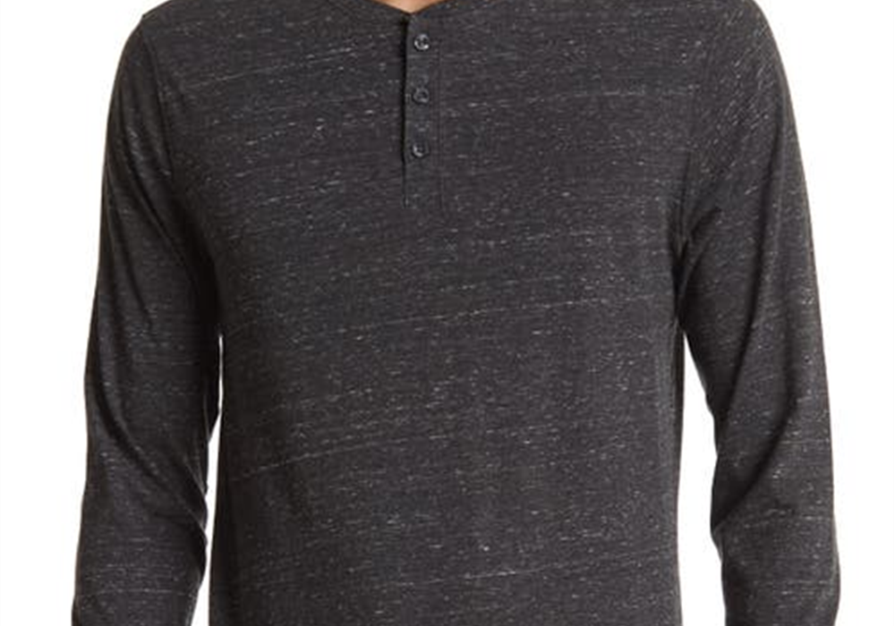 Abound Heathered Henley Top In Grey Charcoal White Nep Size Large