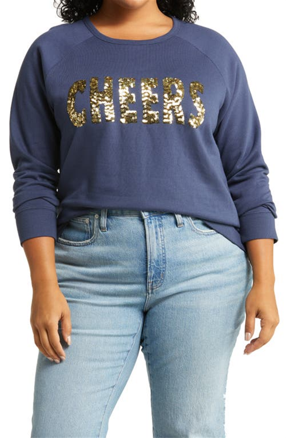 caslon(r) Cheers Embellished Sweatshirt in Navy Indigo , Size 2X