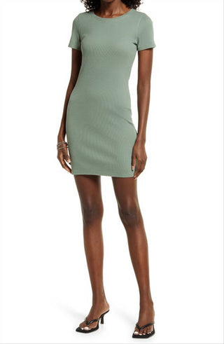 Open Edit Women's Green Agave Ribbed Body-Con Dress Size X-Small