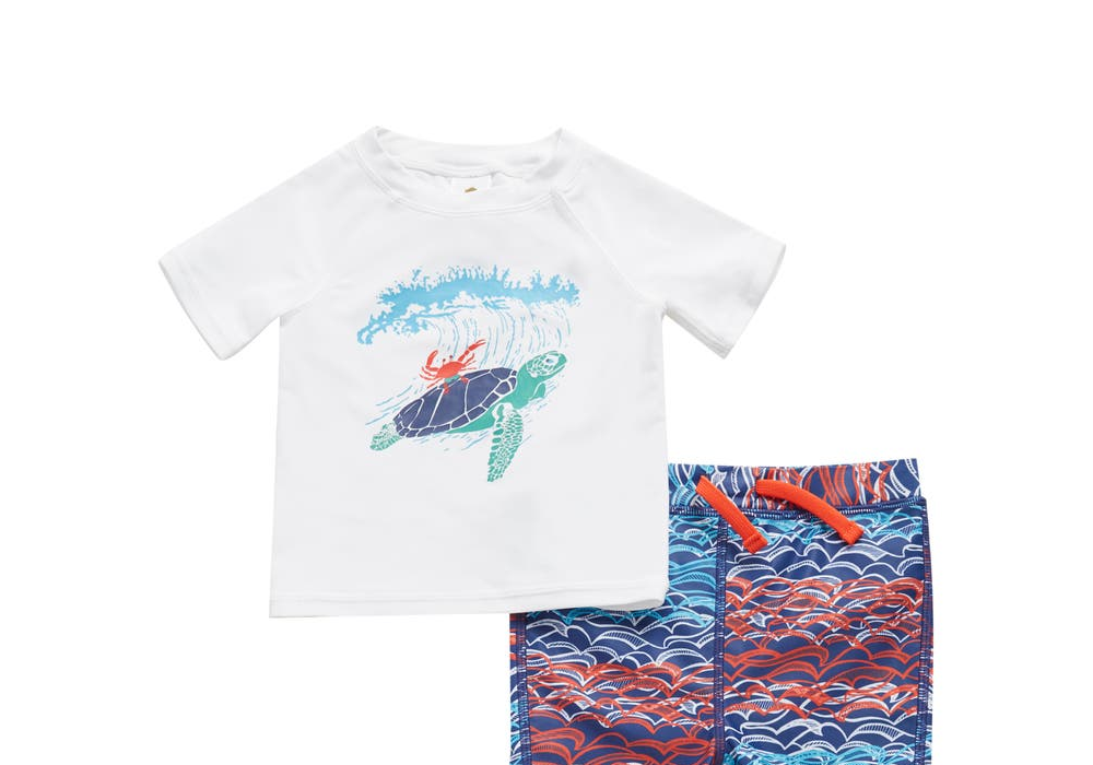 Tucker + Tate Two-Piece Rashguard Swimsuit In Blue Twlight Waves- Ocean Size 9M