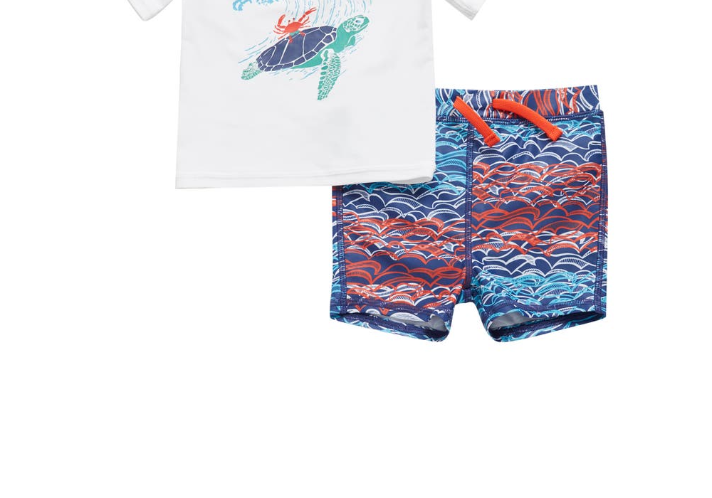 Tucker + Tate Two-Piece Rashguard Swimsuit In Blue Twlight Waves- Ocean Size 9M