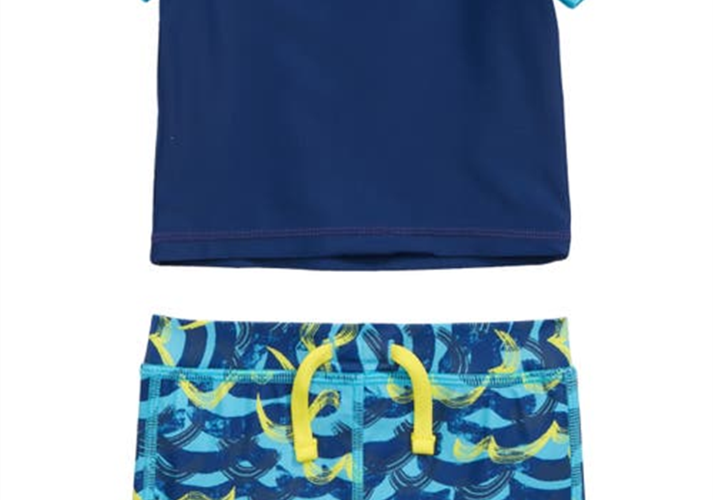 Tucker + Tate Two-Piece Rashguard Swimsuit In Blue Twlight Waves- Ocean Size 9M