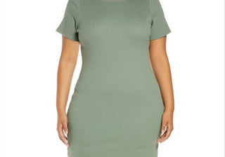 Open Edit Ribbed Body-Con Dress, Green Agave, Size 1X