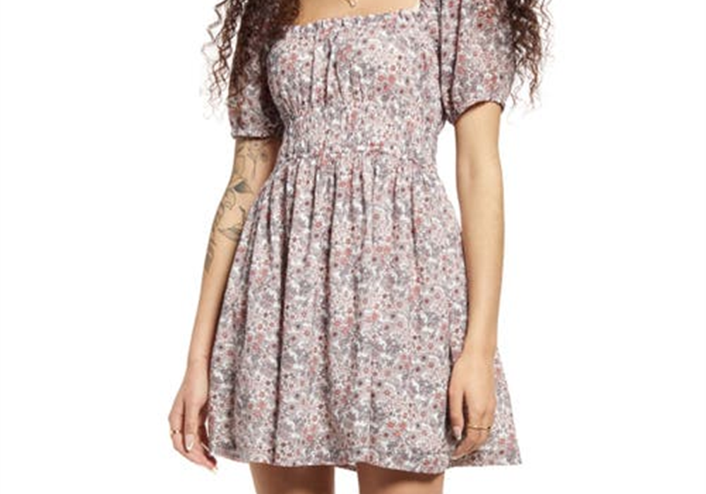 BP. Shirred Puff Sleeve Cotton Prairie Dress Ivory Size L