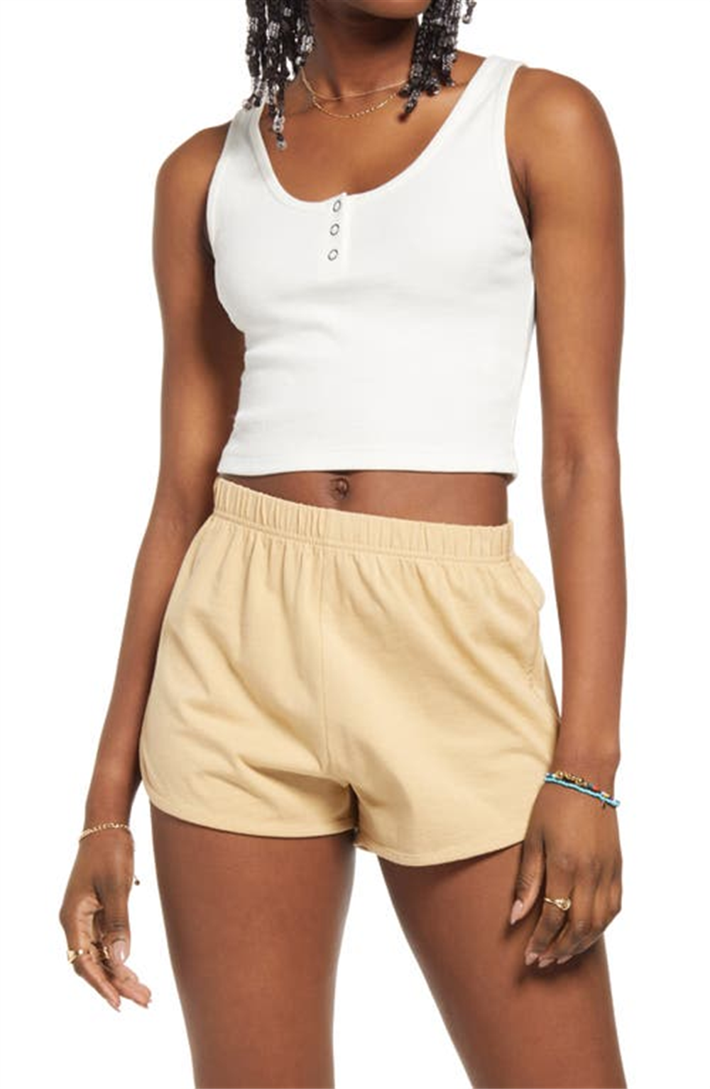Bp. Organic Cotton Blend Henley Crop Tank In Ivory Size Medium