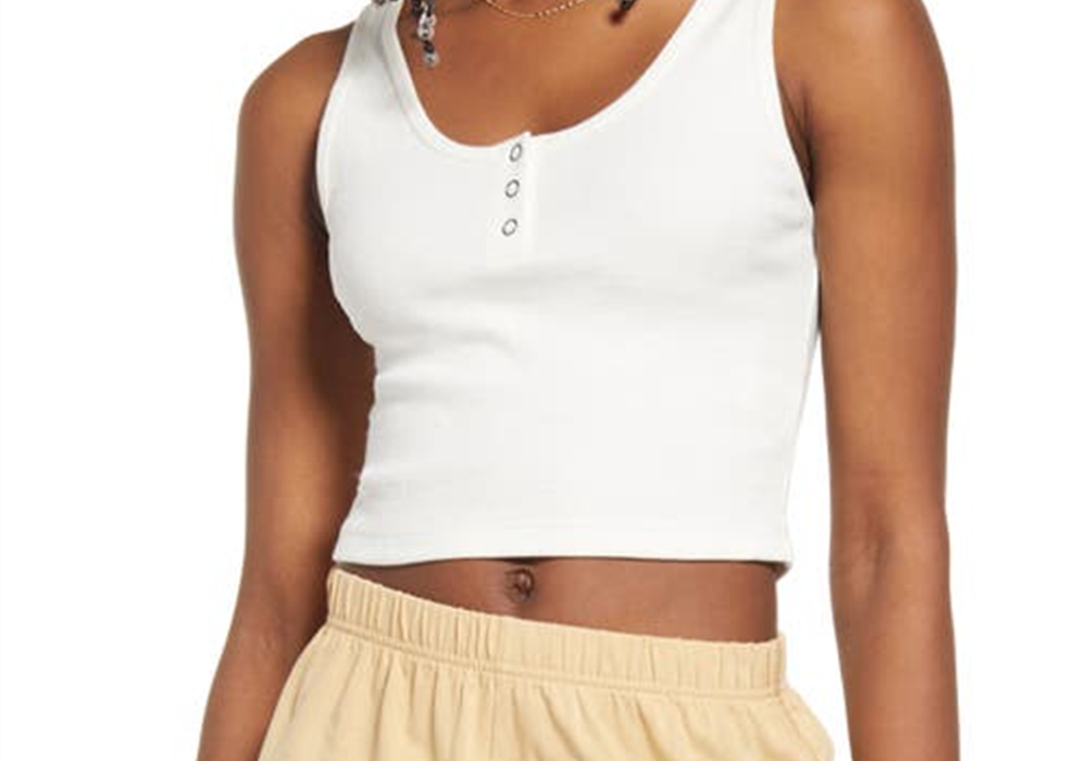 Bp. Organic Cotton Blend Henley Crop Tank In Ivory Size Medium