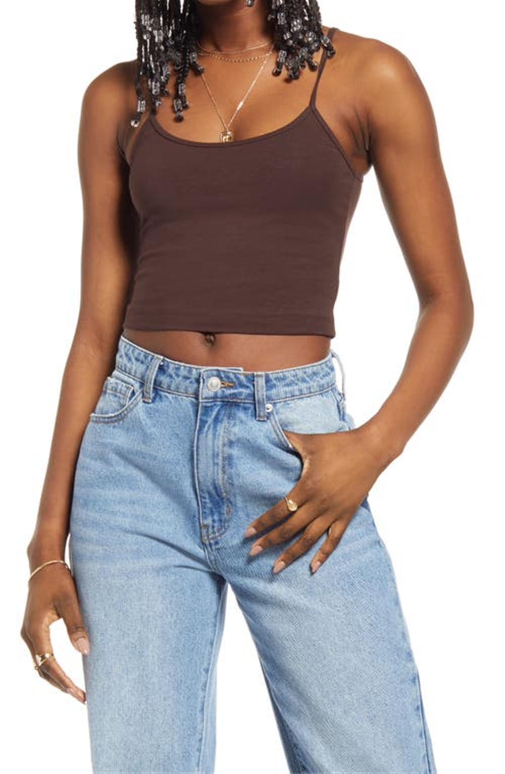 BP. Women's Brown Coffee Knit Organic Cotton Crop Cami Size X-Large