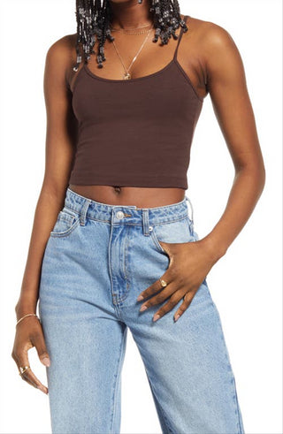 BP. Women's Brown Coffee Knit Organic Cotton Crop Cami Size X-Large