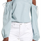 Medium Size Open Edit Teal Mist Cold Shoulder Cotton Poplin Shirt