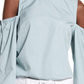 Medium Size Open Edit Teal Mist Cold Shoulder Cotton Poplin Shirt