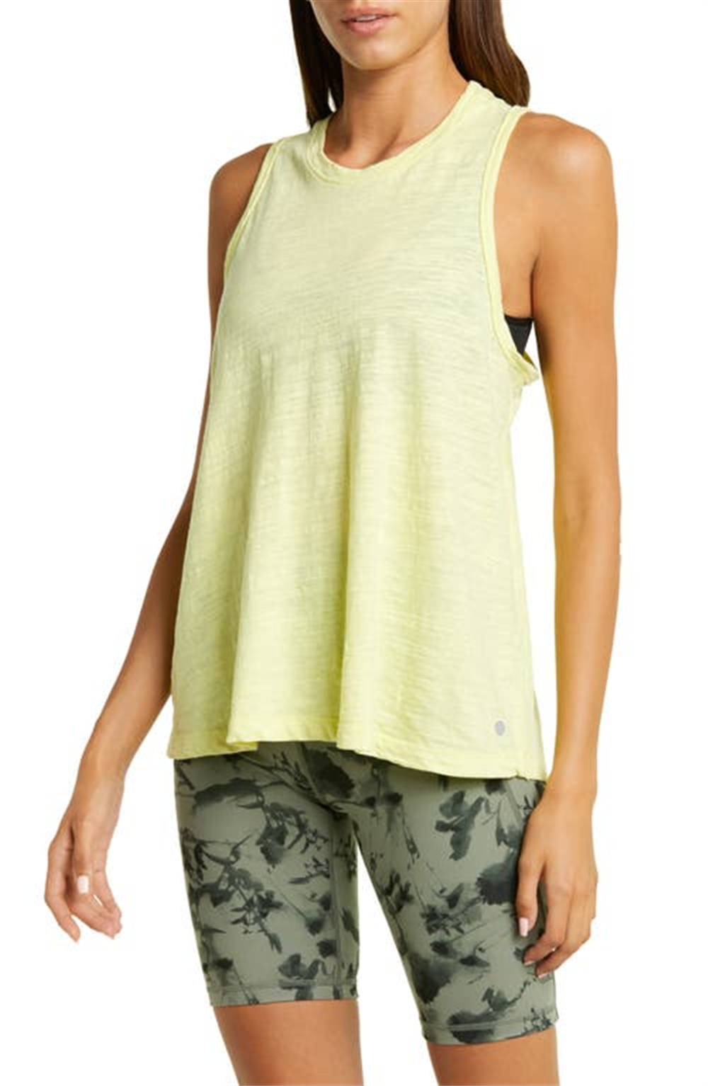 Zella Shirred Back Tank Top In Yellow Elfin Size Large