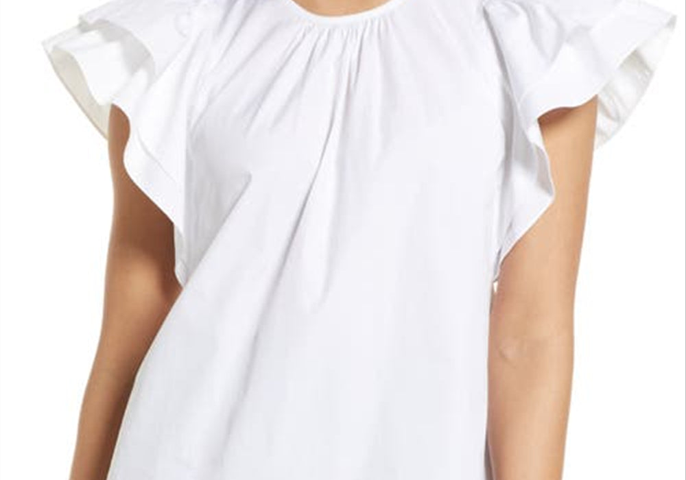 Halogen(R) Women's Flutter Sleeve Cotton Top In White Size Small