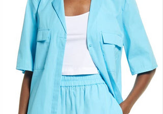 Medium Size Blue Open Edit Cotton Poplin Camp Shirt with Button-Up