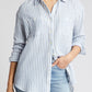 Caslon Plaid Cotton Gauze Shirt, Ivory Pink Teal Stripe, Medium Size