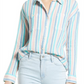 Caslon Plaid Cotton Gauze Shirt, Ivory Pink Teal Stripe, Medium Size