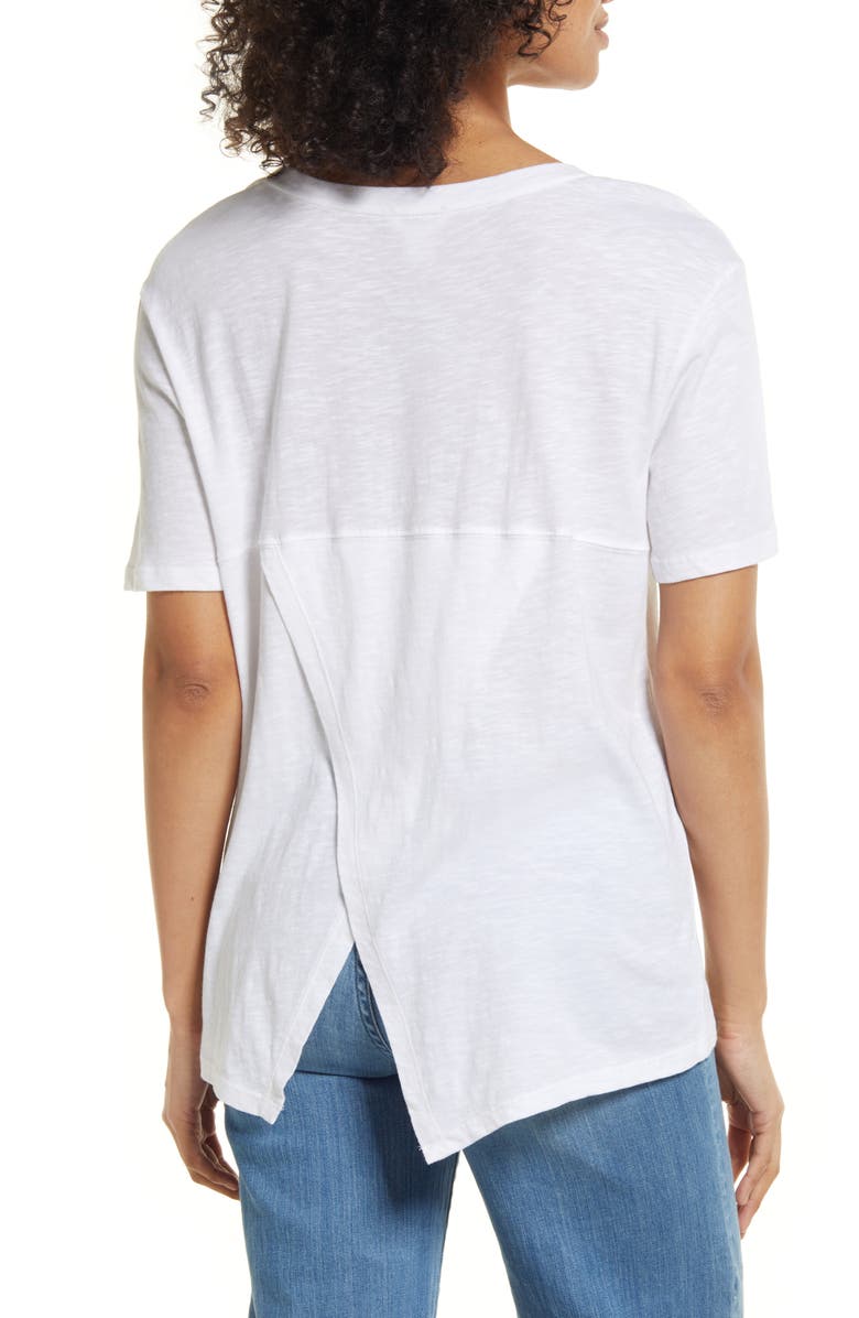 Caslon(R) Notch Back Cotton Blend T-Shirt In Navy White Charm Stripe At Nordstrom Size X-Small