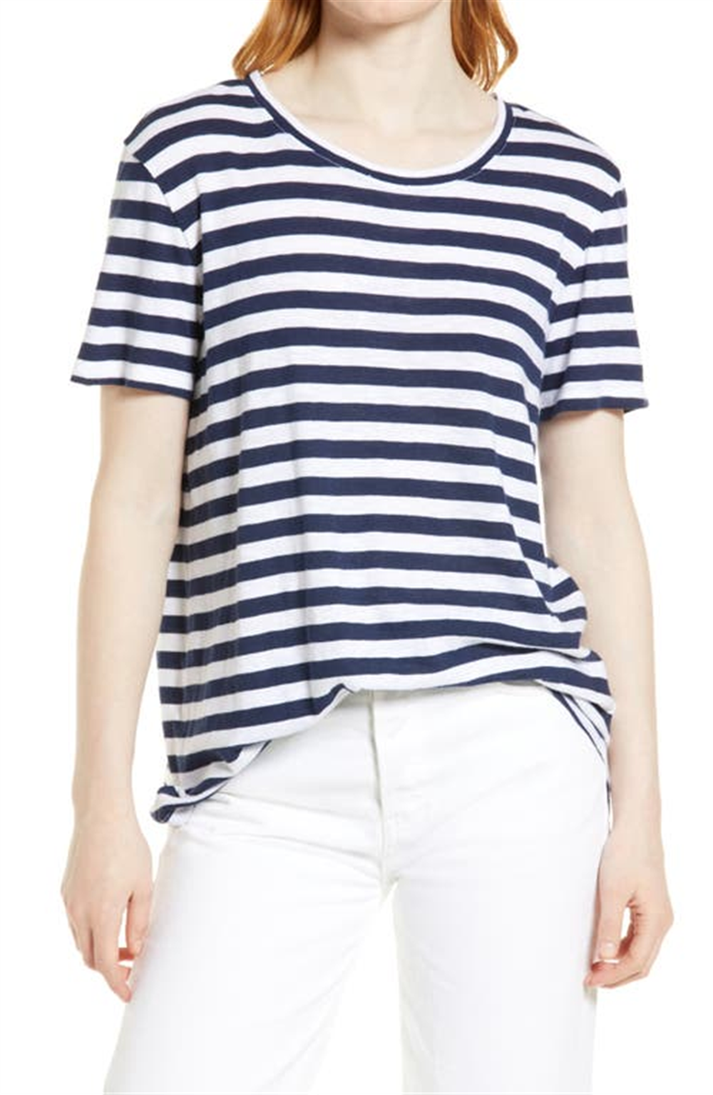 Caslon(R) Notch Back Cotton Blend T-Shirt In Navy White Charm Stripe At Nordstrom Size X-Small