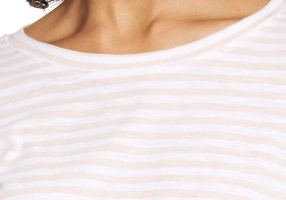 Caslon Women's Pink White Brooke Stripe Tie Sleeve T-Shirt Size X-Large