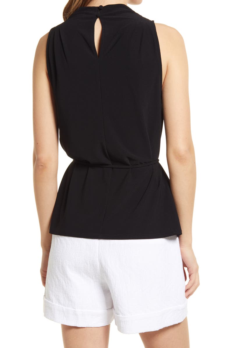 Medium Size Halogen Tie Waist Cowl Neck Sleeveless Top in Purple Bloom