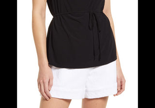 Medium Size Halogen Tie Waist Cowl Neck Sleeveless Top in Purple Bloom