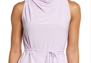 Medium Size Halogen Tie Waist Cowl Neck Sleeveless Top in Purple Bloom