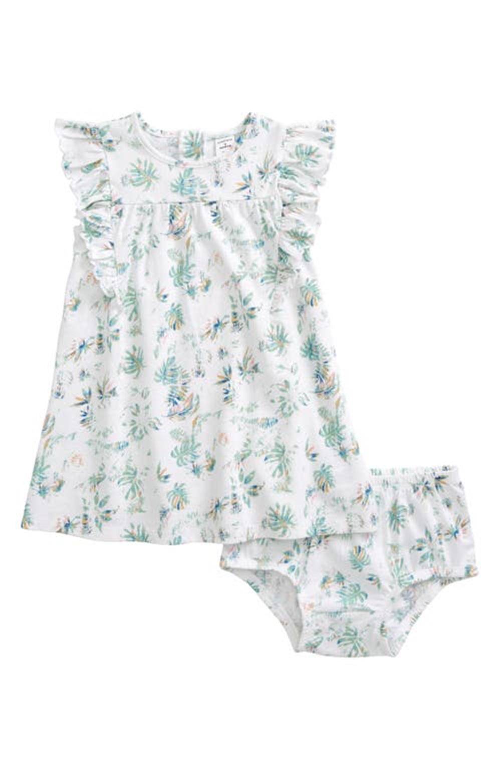 Nordstrom White and Green Tropical Ruffle Dress Set Size 9M