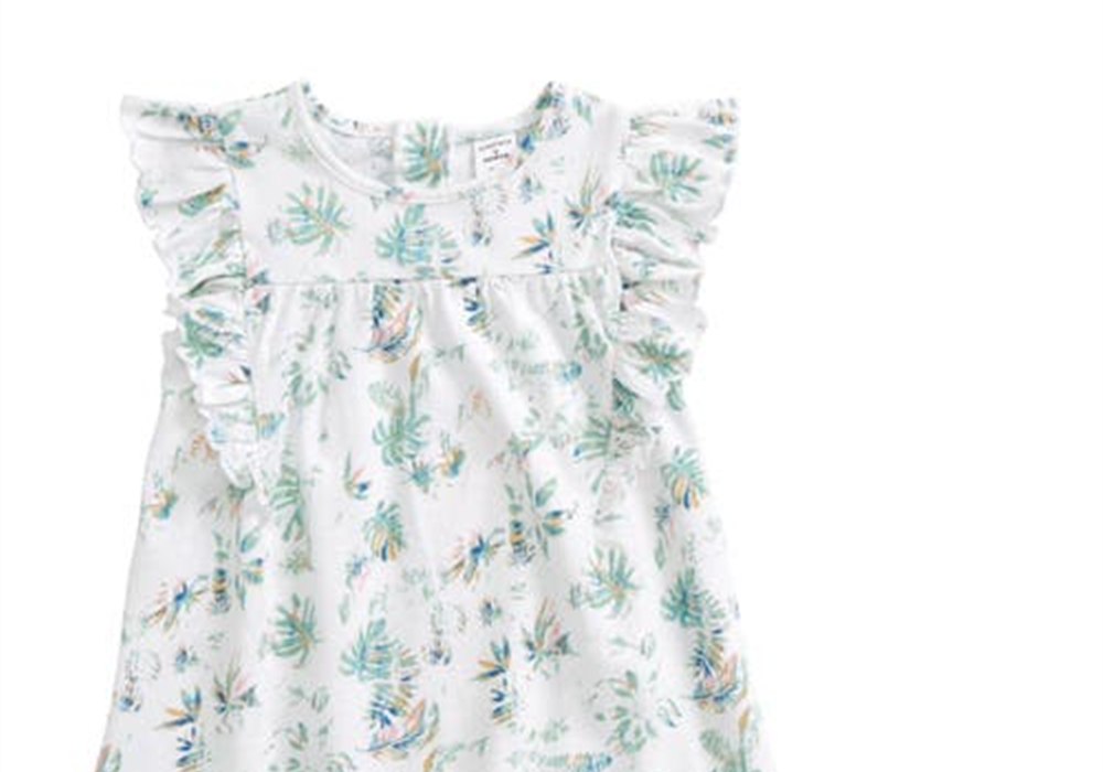 Nordstrom White and Green Tropical Ruffle Dress Set Size 9M