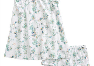 Nordstrom White and Green Tropical Ruffle Dress Set Size 9M