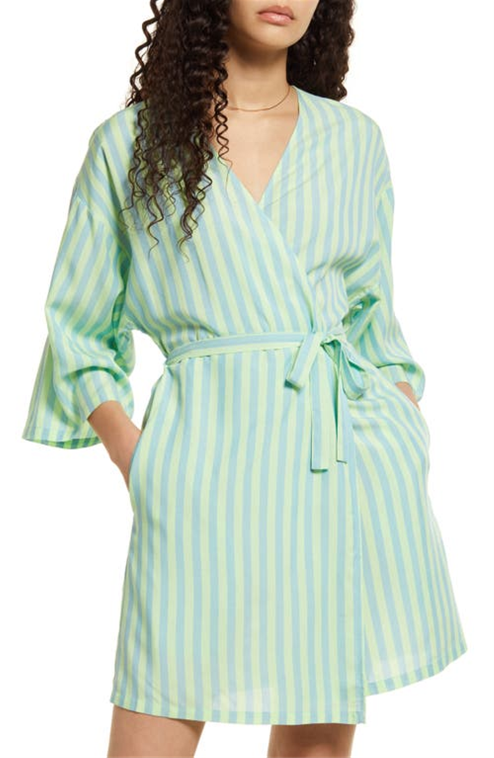 BP. Women's Blue Robbia Simple Stripe Short Robe Size Large