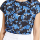 Halogen Cap Sleeve Satin Blouse in Black Blue Fan Floral Size XS