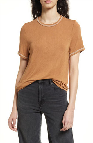 Treasure & Bond Women's Tan Thrush-Ivory Dove T-Shirt Size X-Small