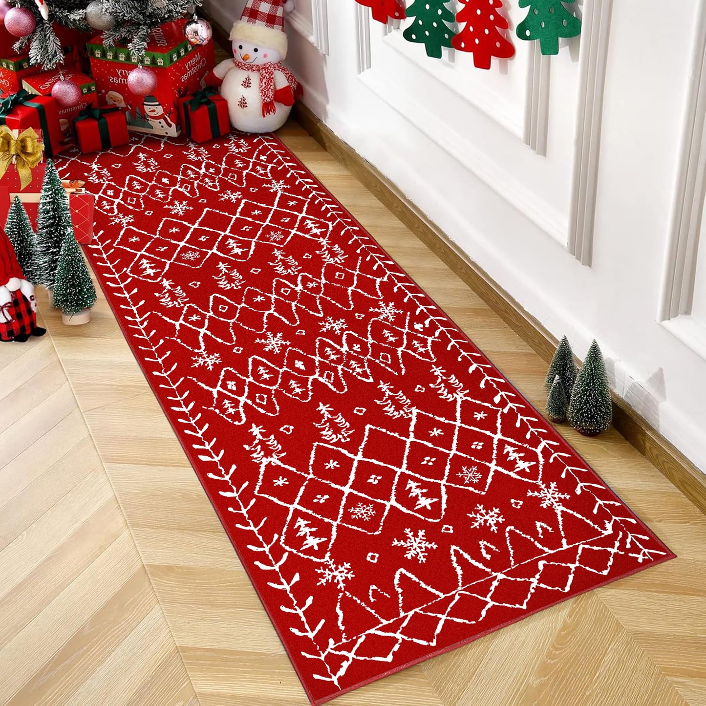 BERTHMEER Red 2x6 Christmas Runner Rugs - Non-Slip Washable for Indoor Spaces