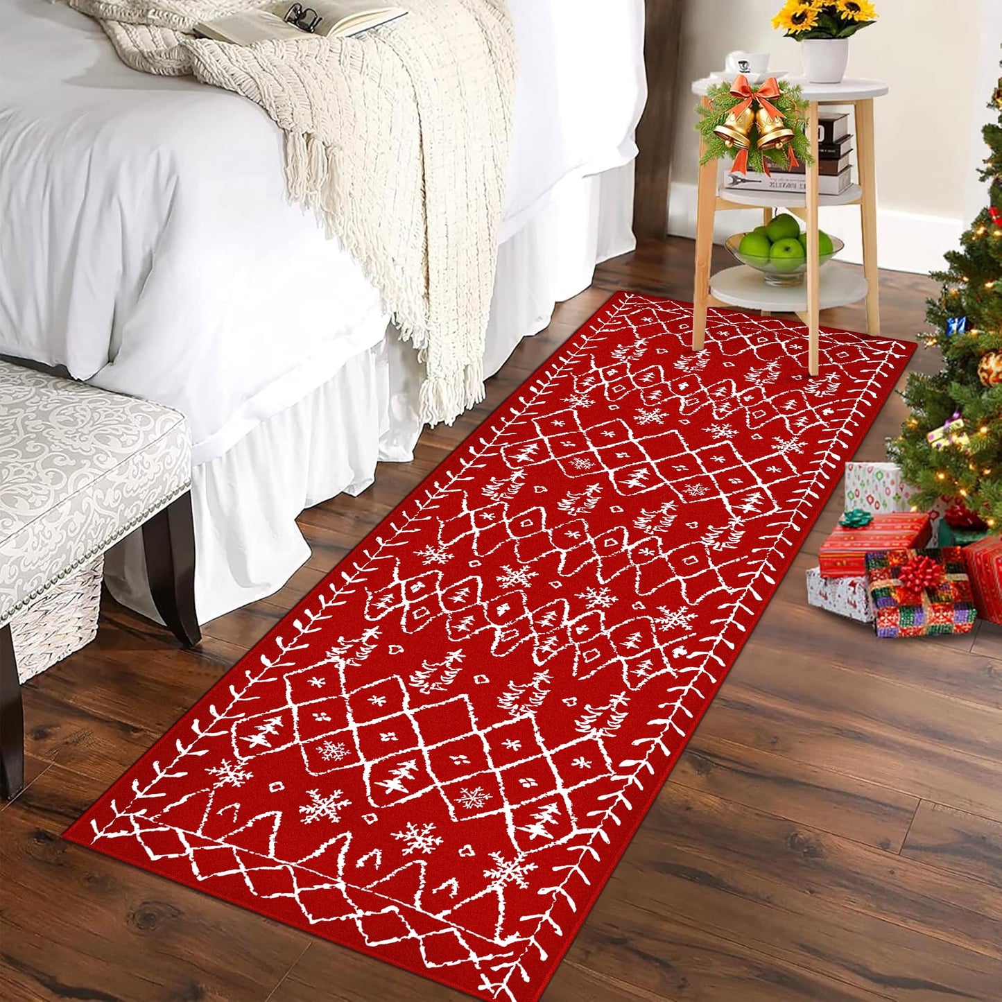 BERTHMEER Red 2x6 Christmas Runner Rugs - Non-Slip Washable for Indoor Spaces