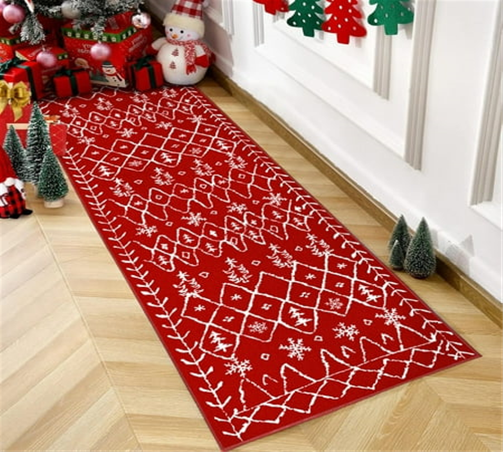 BERTHMEER Red 2x6 Christmas Runner Rugs - Non-Slip Washable for Indoor Spaces