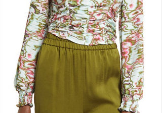 Medium Size Open Edit Ruched Blue-Green Ripple Crop Top