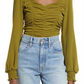 Open Edit Small Size Olive Avocado Ruched Crop Top