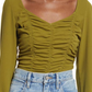 Open Edit Small Size Olive Avocado Ruched Crop Top