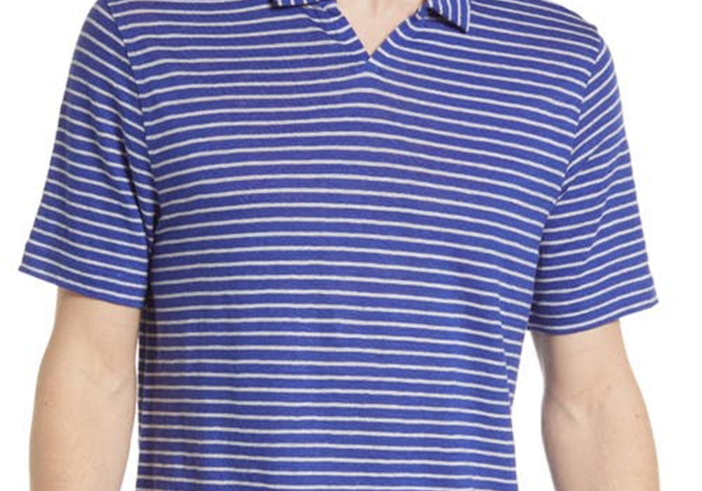 Johnny Collar Linen Polo - Blue C Tioga Stripe Size XXL