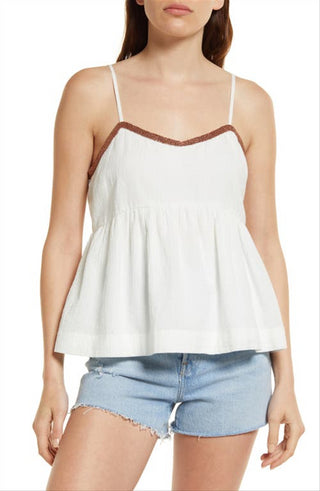 Treasure & Bond Women's Ivory Bead Trim Peplum Tank Size Large