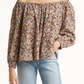 Treasure & Bond Shirred Off The Shoulder Top In Brown- Ivory Cally Floral Size Large