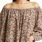 Treasure & Bond Shirred Off The Shoulder Top In Brown- Ivory Cally Floral Size Large