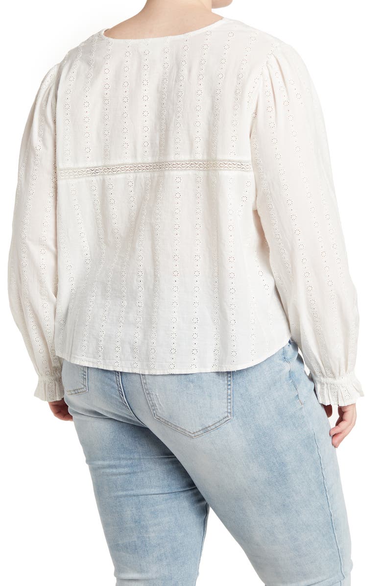 Treasure & Bond Shiffly Tie Neck Eyelet Top In Ivory Size 3X