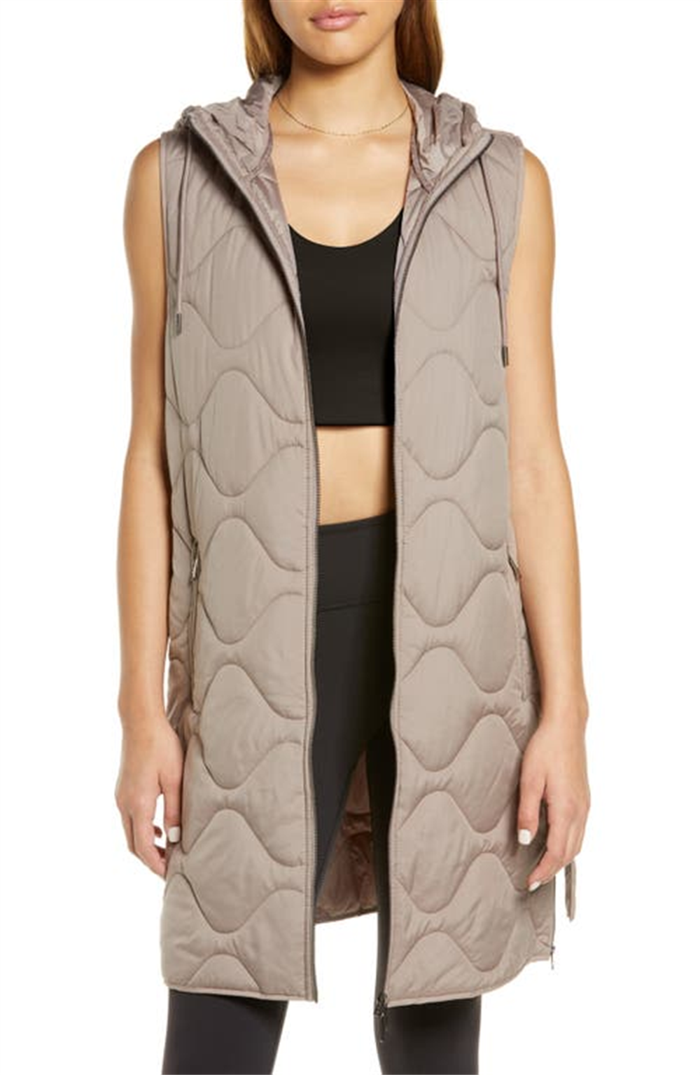 Zella Women's Tan Belted Quilted Longline Vest Size X-Small