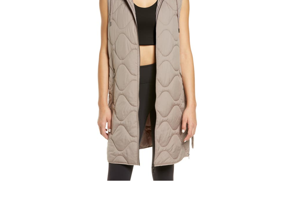 Zella Women's Tan Belted Quilted Longline Vest Size X-Small