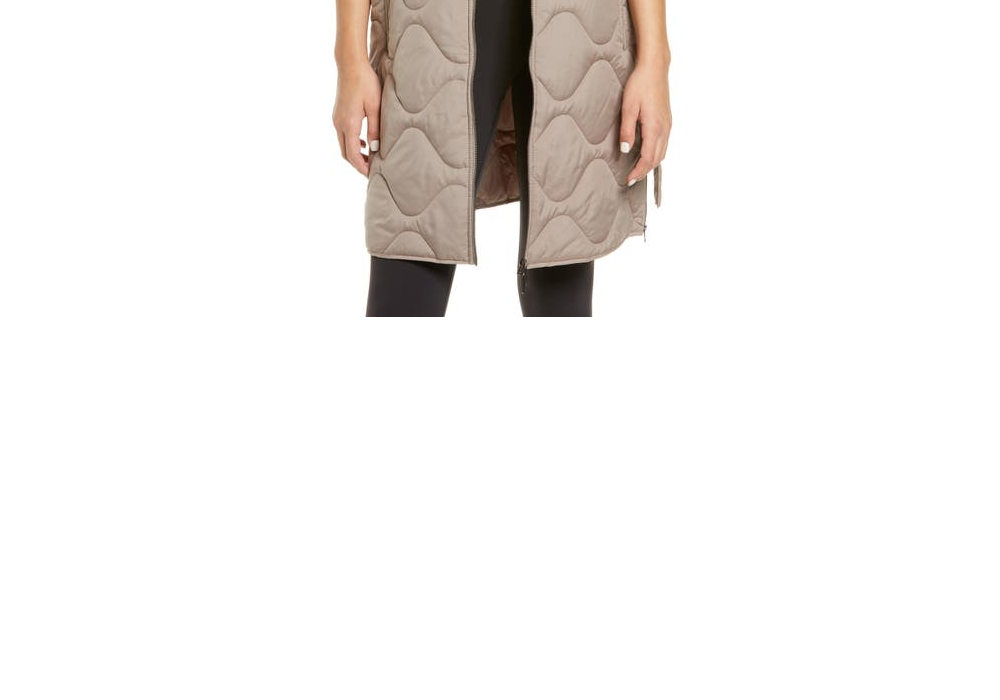 Zella Women's Tan Belted Quilted Longline Vest Size X-Small