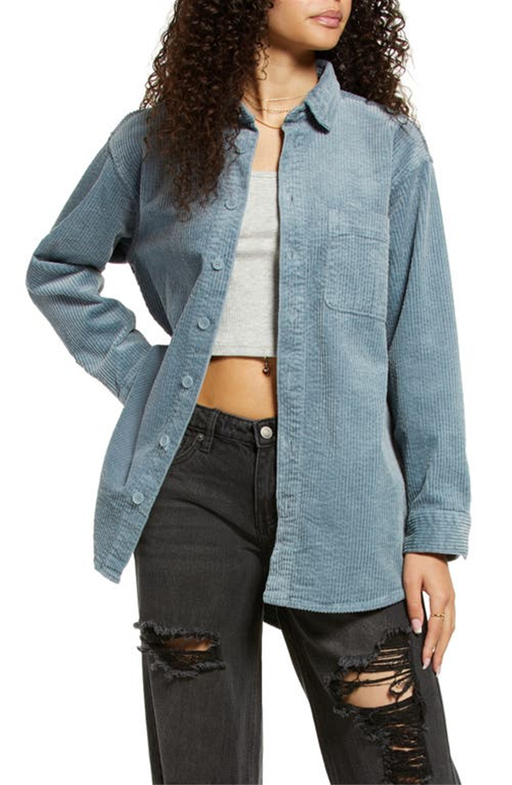 Bp. Gender Inclusive Stretch Cotton Corduroy Button-Up Shirt In Blue Citadel Size X-Small