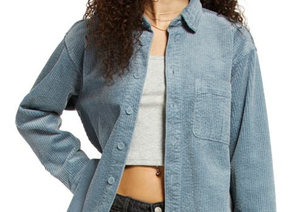 Bp. Gender Inclusive Stretch Cotton Corduroy Button-Up Shirt In Blue Citadel Size X-Small