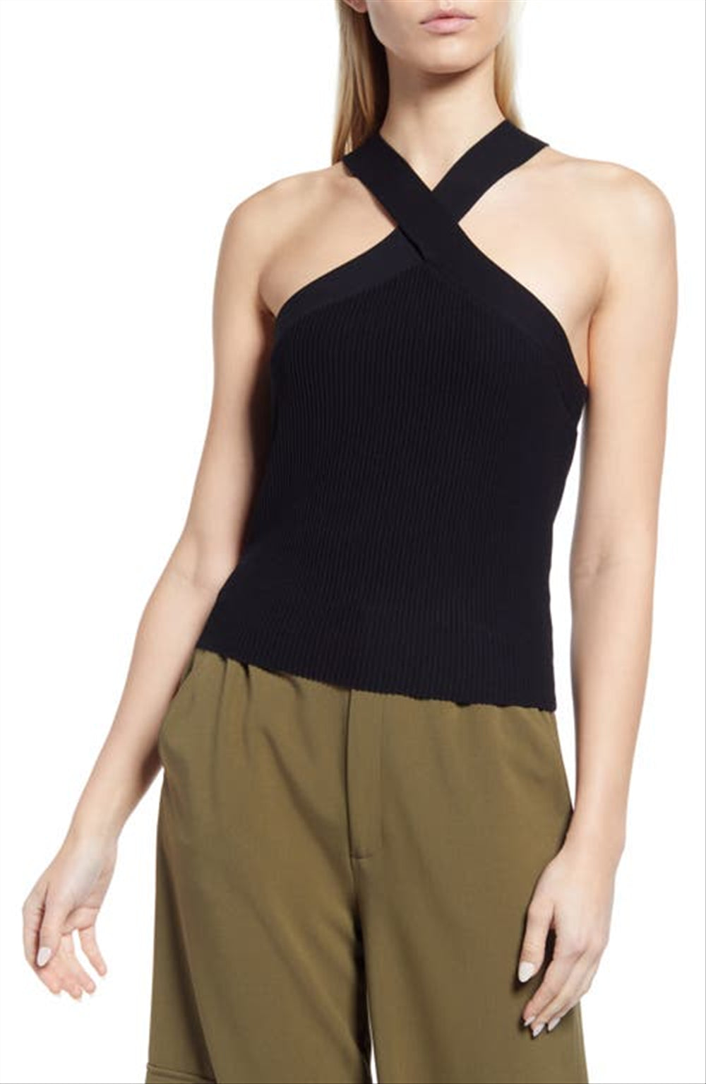 Halogen Women's Black Cross Neck Halter Sweater Tank Size Small